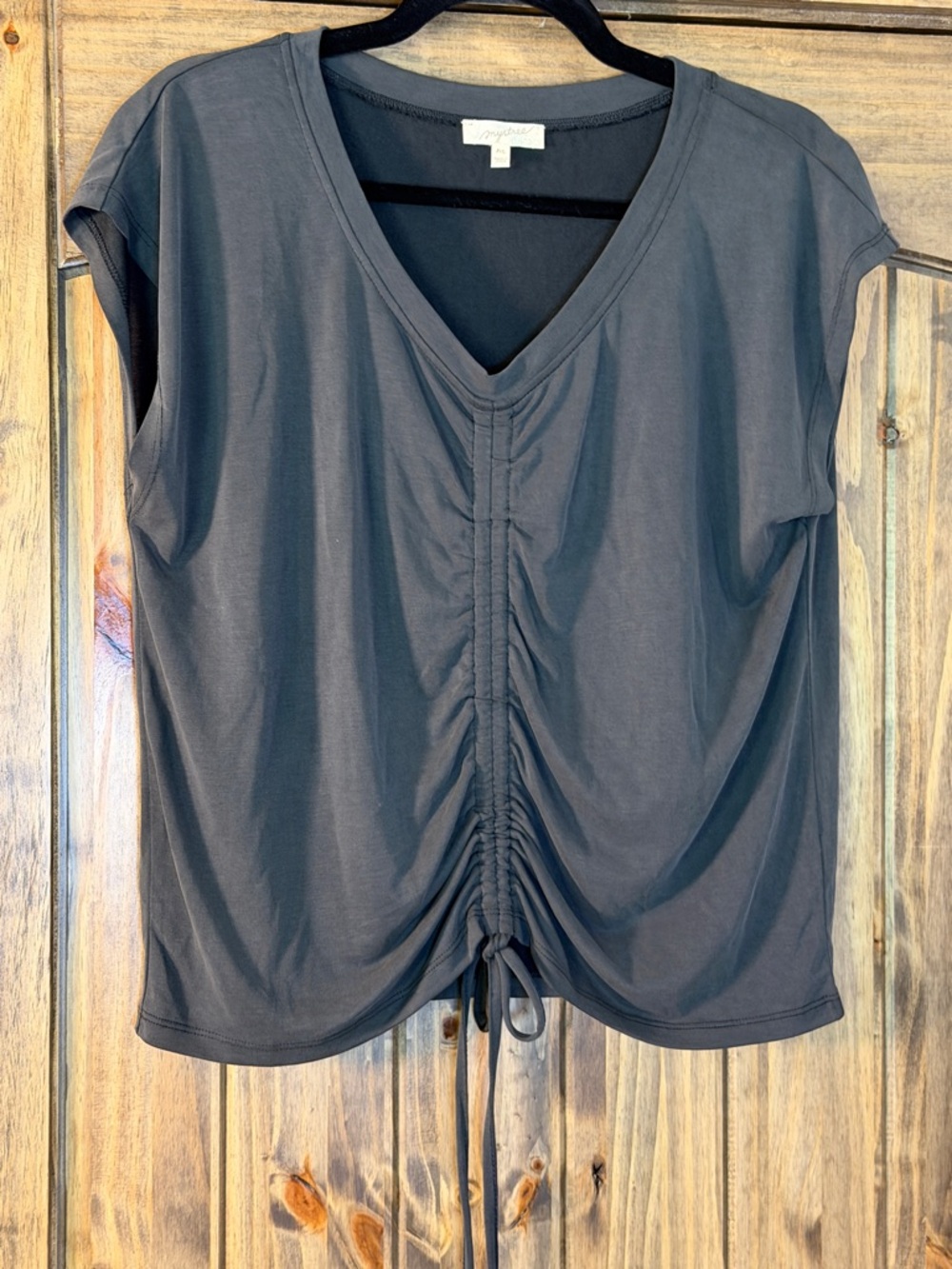 Mystree Charcoal Ruched V-Neck Crop Top